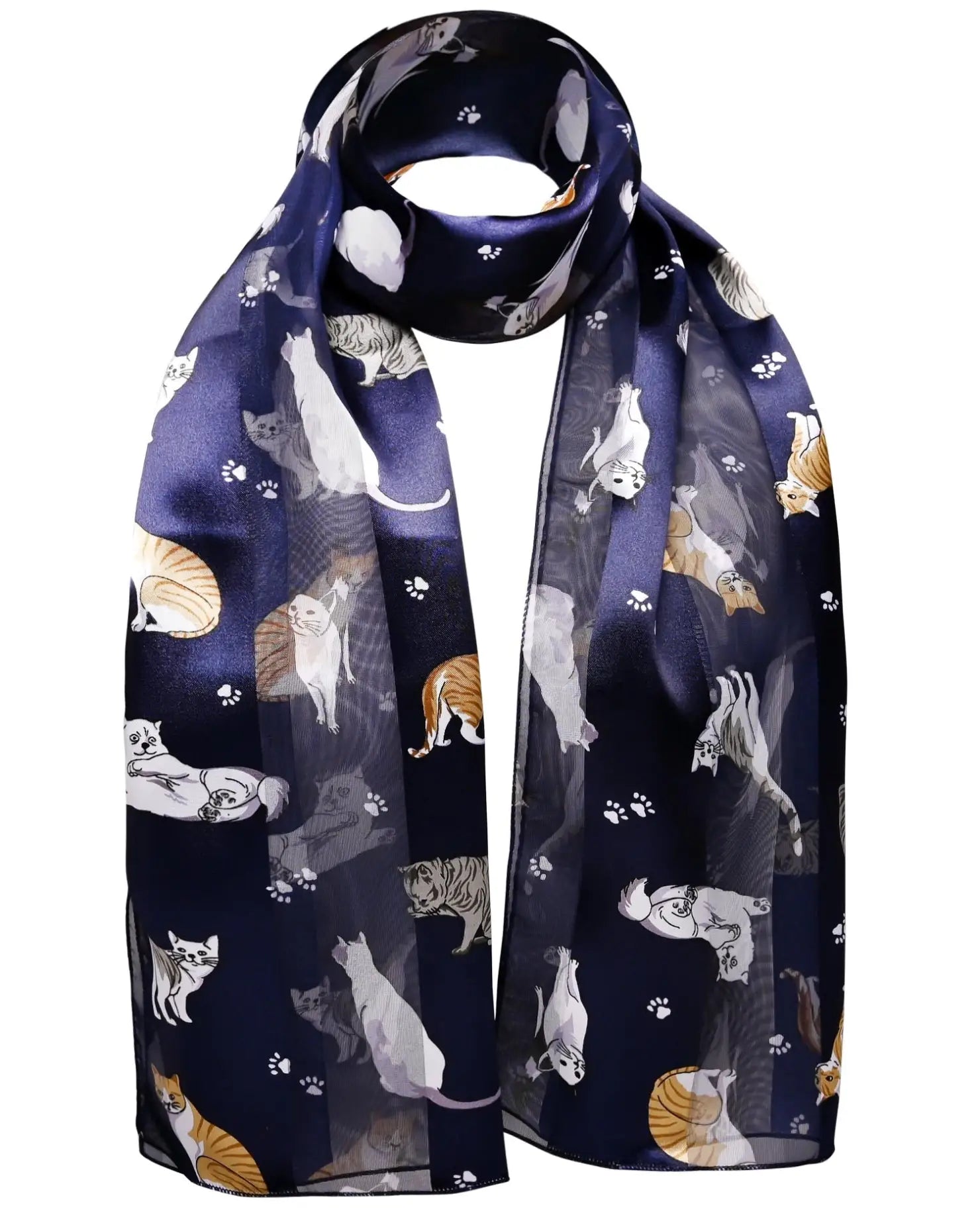 Cat print novelty scarf with navy cats design