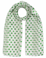 Celtic Shamrock Satin Scarf for Irish Pride - White scarf with green shamrocks