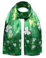 Green shamrock satin scarf for St. Patrick’s Day, featuring Celtic design