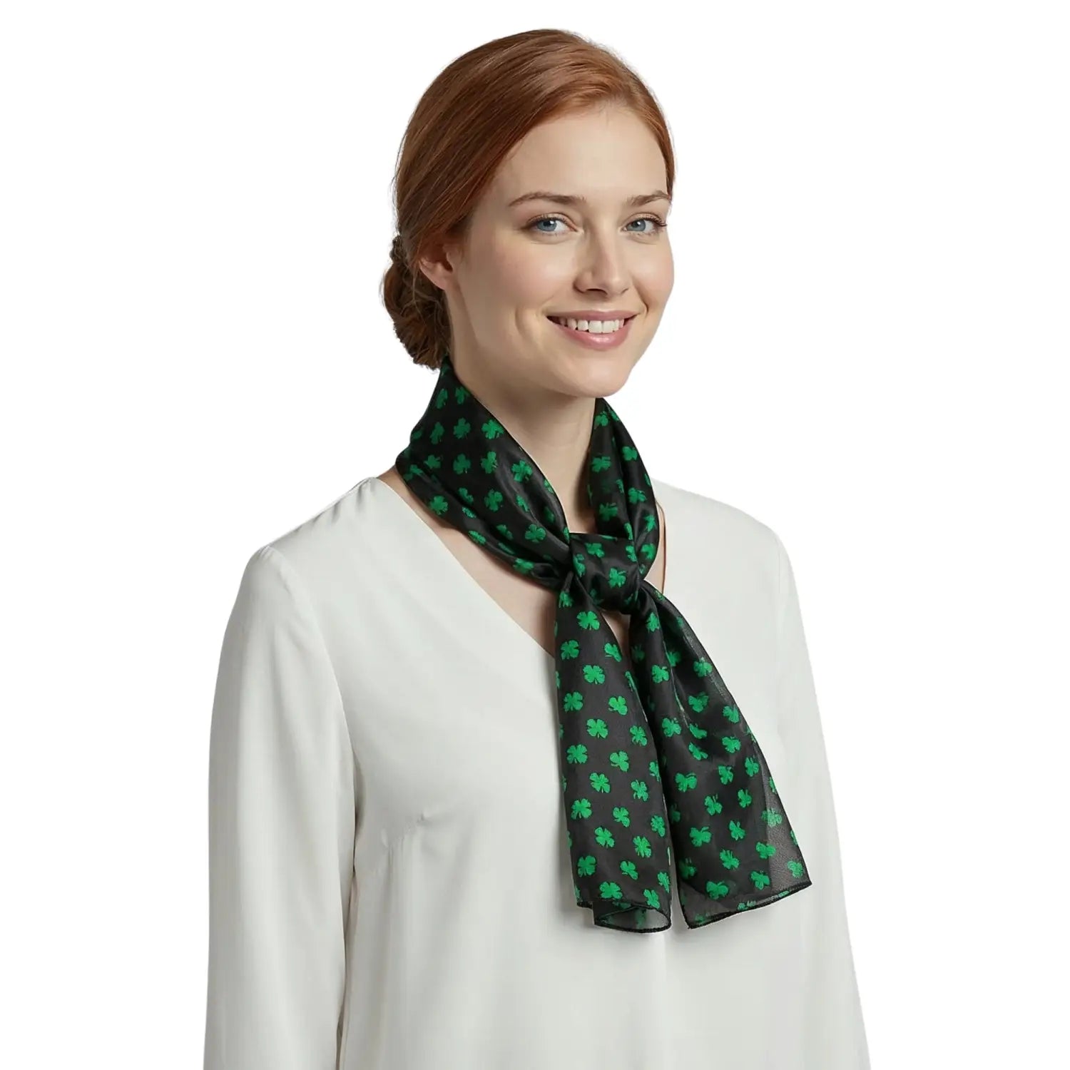 Celtic Shamrock Satin Scarf & Holder for Irish Pride - Black / Yes - Scarves