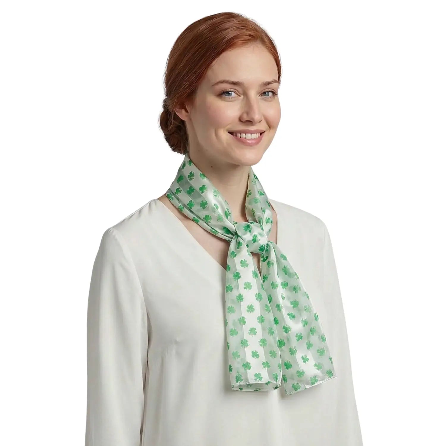 Celtic Shamrock Satin Scarf & Holder for Irish Pride - Cream / Yes - Scarves