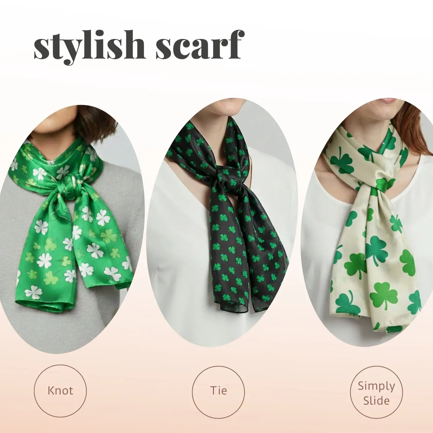 Celtic Shamrock Satin Scarf & Holder for Irish Pride - Scarves