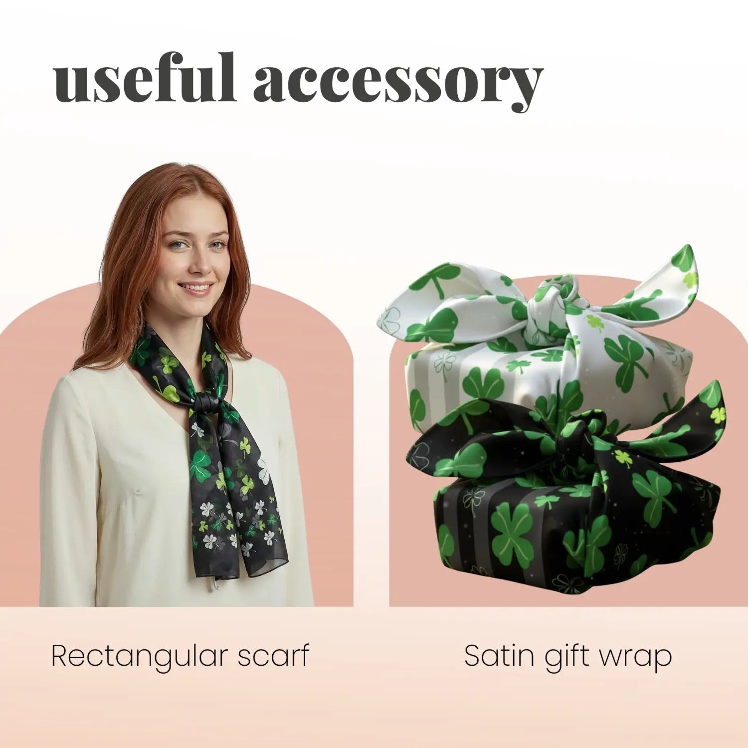 Celtic Shamrock Satin Scarf & Holder for Irish Pride - Scarves