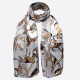 Chic Equestrian Horse & Chain Satin Scarf with horse pattern.