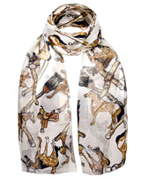 White satin scarf with dog pattern - Chic Equestrian Horse & Chain design