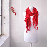 Red knitted ruffled scarf on mannequin - Chic Plain Knitted Ruffled Texture for Autumn & Winter