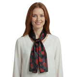 Chic Red Rose Bouquet Pattern Satin Polyester Neck Scarf - Black - Scarves