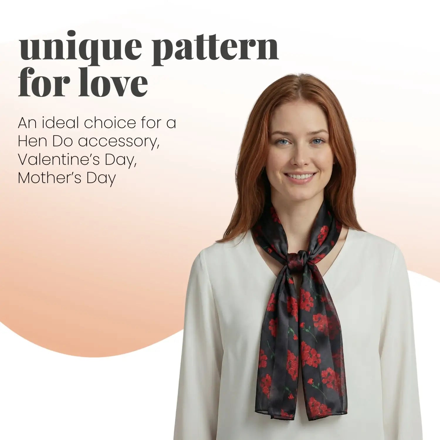 Chic Red Rose Bouquet Pattern Satin Polyester Neck Scarf - Scarves