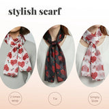 Chic Red Rose Bouquet Pattern Satin Polyester Neck Scarf - Scarves