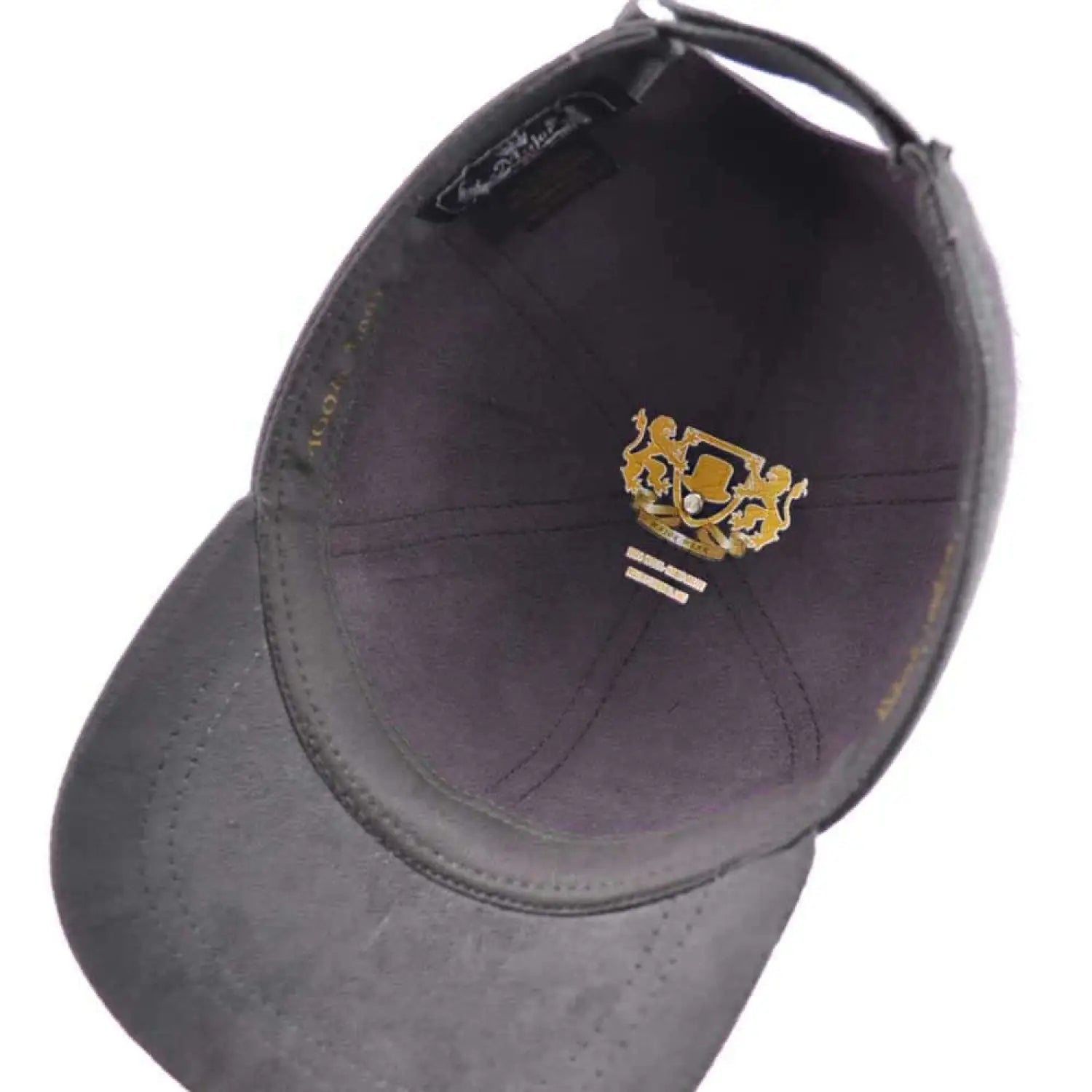 Stylish black wool felt baseball cap with gold lion emblem
