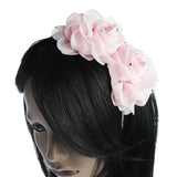 Chiffon 3D Realistic Rose Headband worn by woman