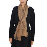 Leopard print chiffon cowl neck scarf with rope detailing