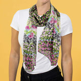 Chiffon flower floral print scarf on woman in white shirt and black pants