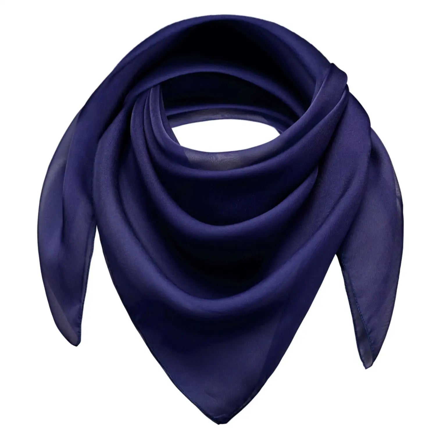 Navy blue chiffon square scarf on white background