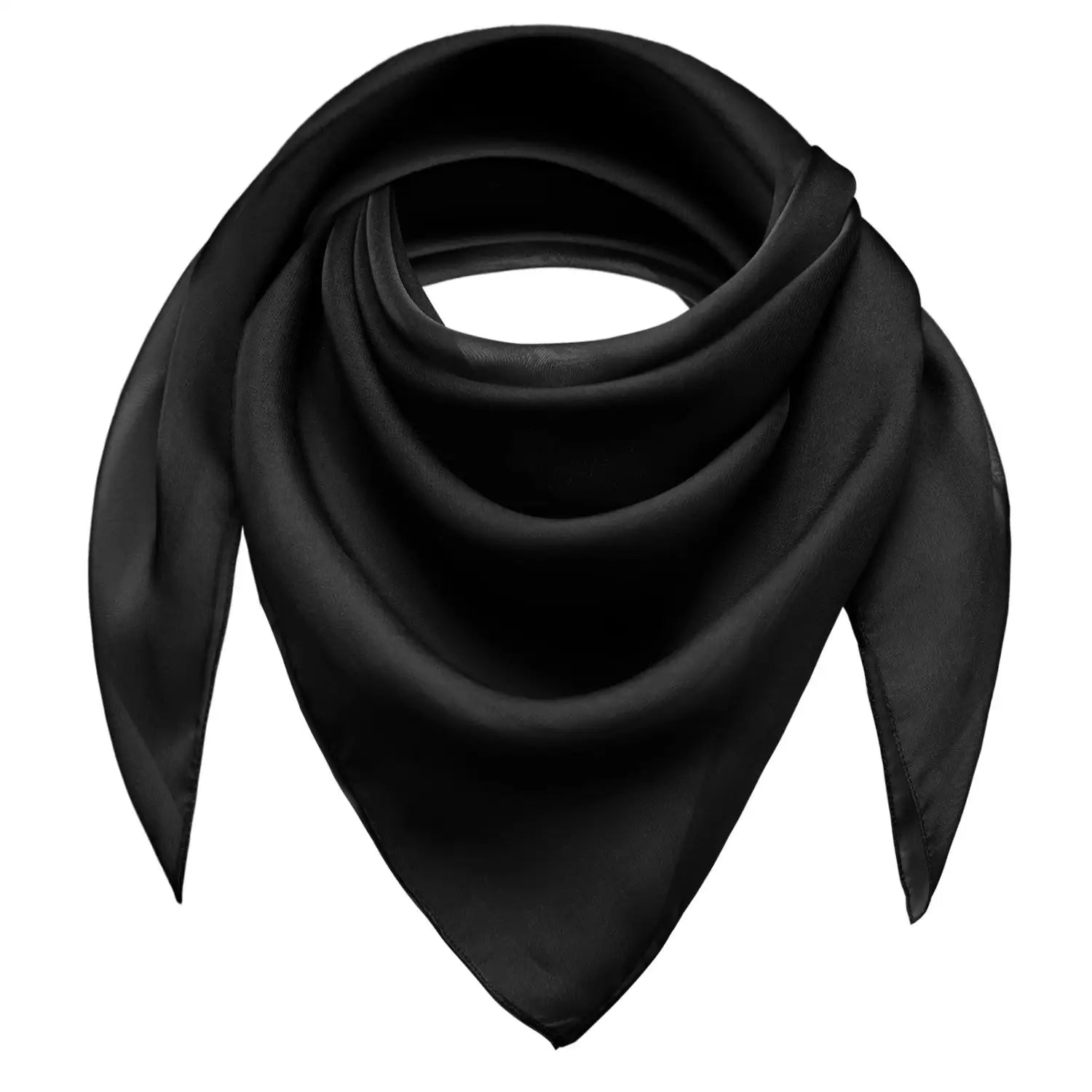 Black chiffon square scarf on white background - Lightweight, square neck scarf for women.