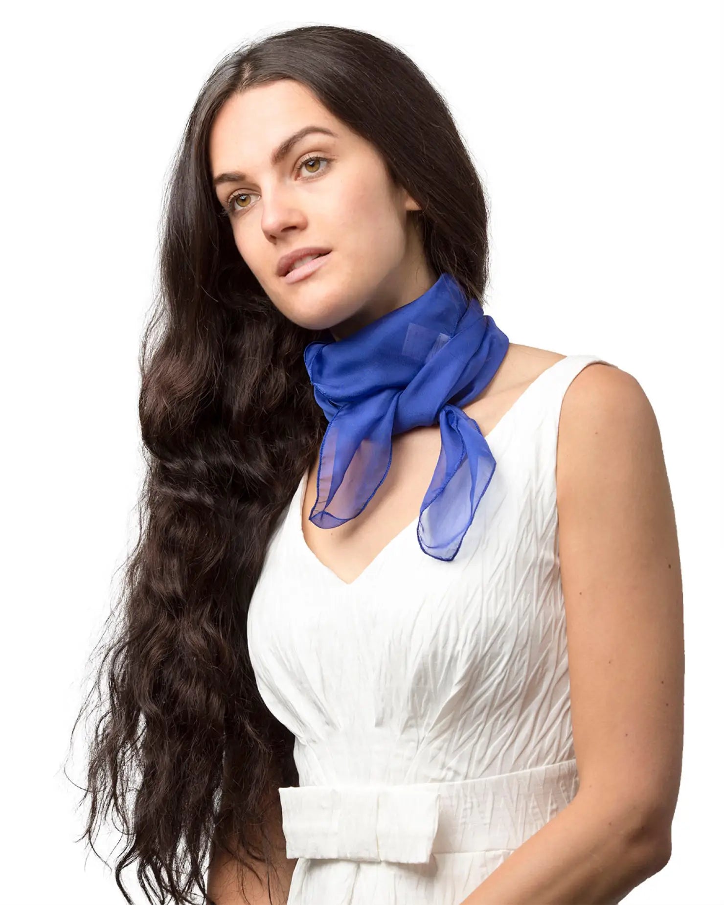 Chiffon square scarf - Woman in blue scarf