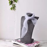 Chiffon square scarf with grey hat and white bow for retro organza style