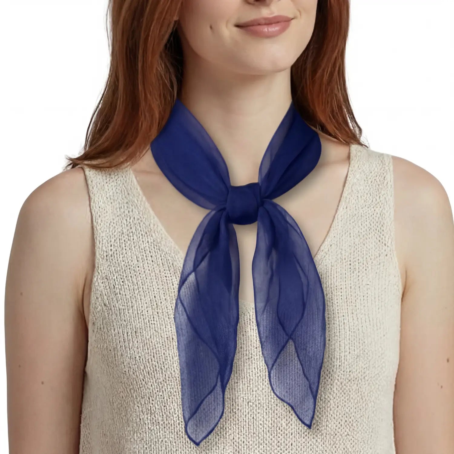 Chiffon Square Scarf Retro Organza for 60s & 70s Style - Navy - Scarves