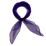 Chiffon square scarf in purple with black fringe, 60s & 70s style organza.