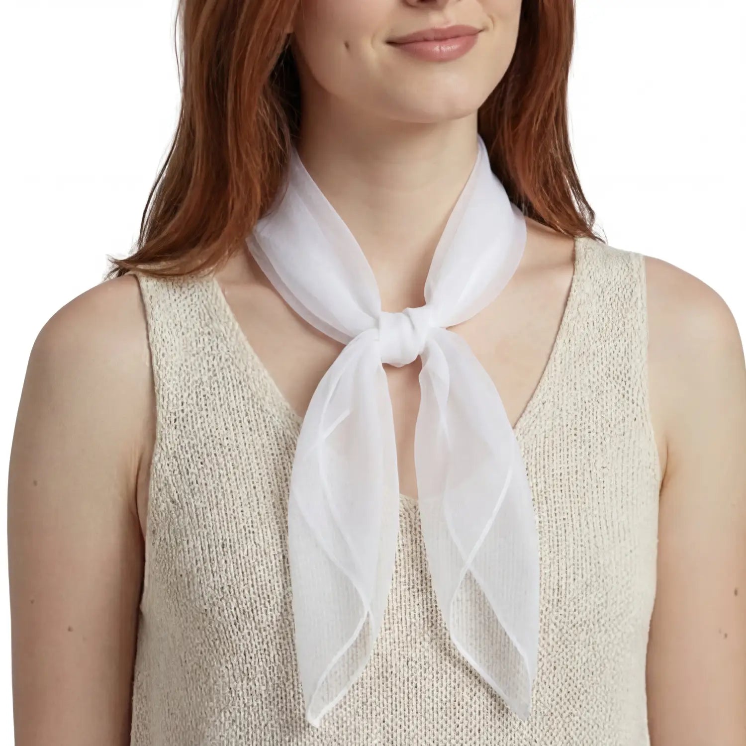 Chiffon Square Scarf Retro Organza for 60s & 70s Style - White - Scarves