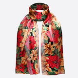 Christmas Red Scarf with Poinsettia Flower Design