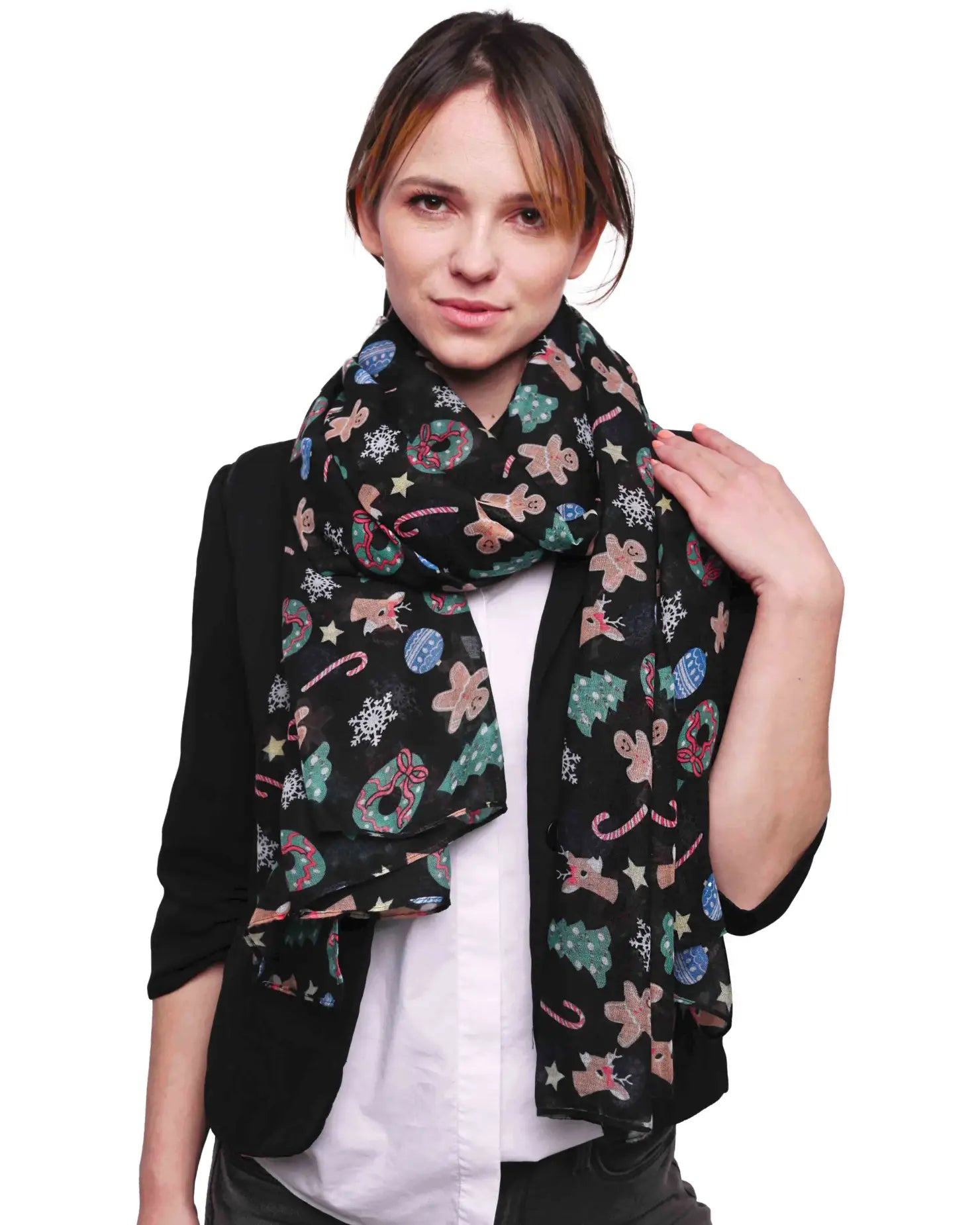 Black floral pattern woman Christmas oversized maxi shawl.