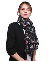 Christmas Scarf Oversized Maxi Shawl - Woman wearing black scarf with red and white pattern