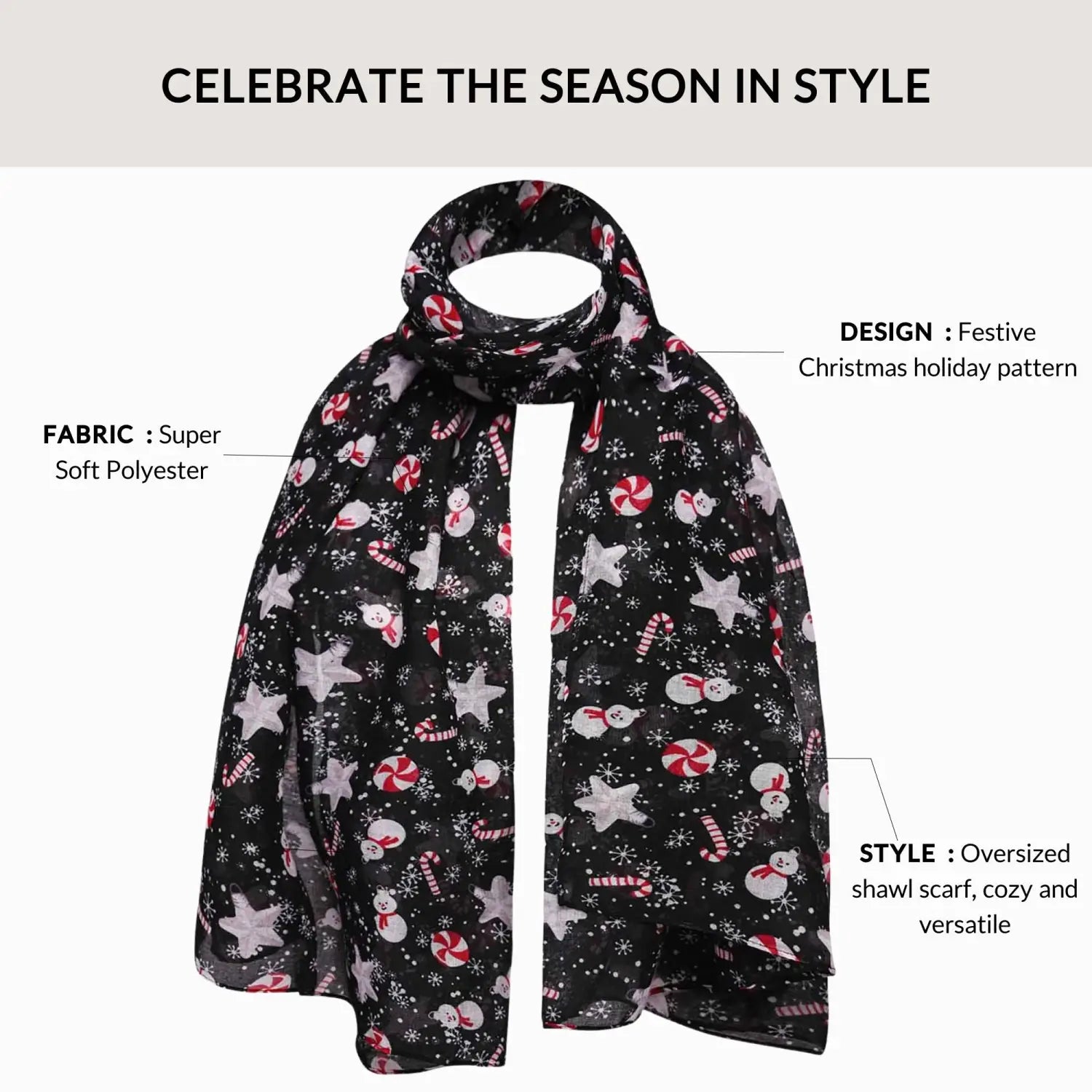 Christmas Scarf Oversized Maxi Shawl - Scarves