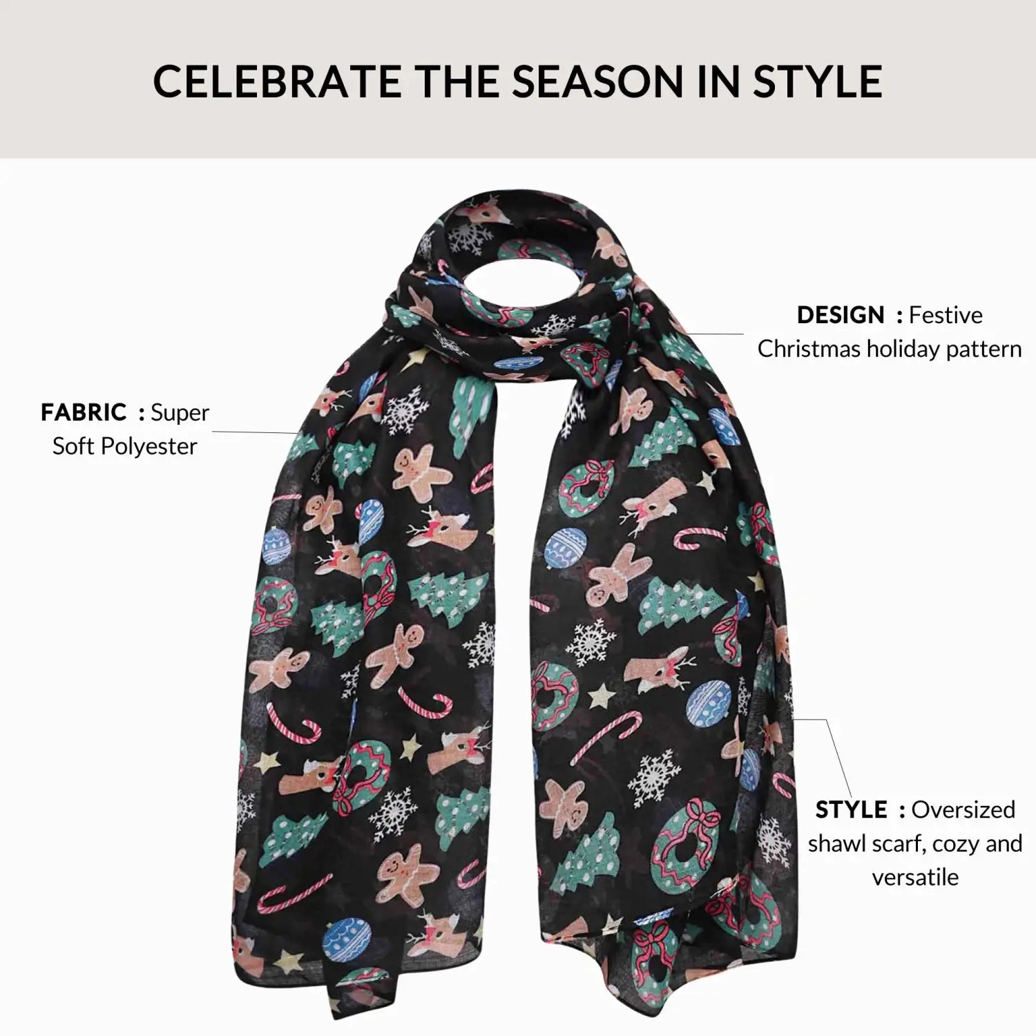 Christmas Scarf Oversized Maxi Shawl - Scarves