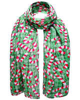 Christmas Scarf Oversized Maxi Shawl with green and red leaf pattern