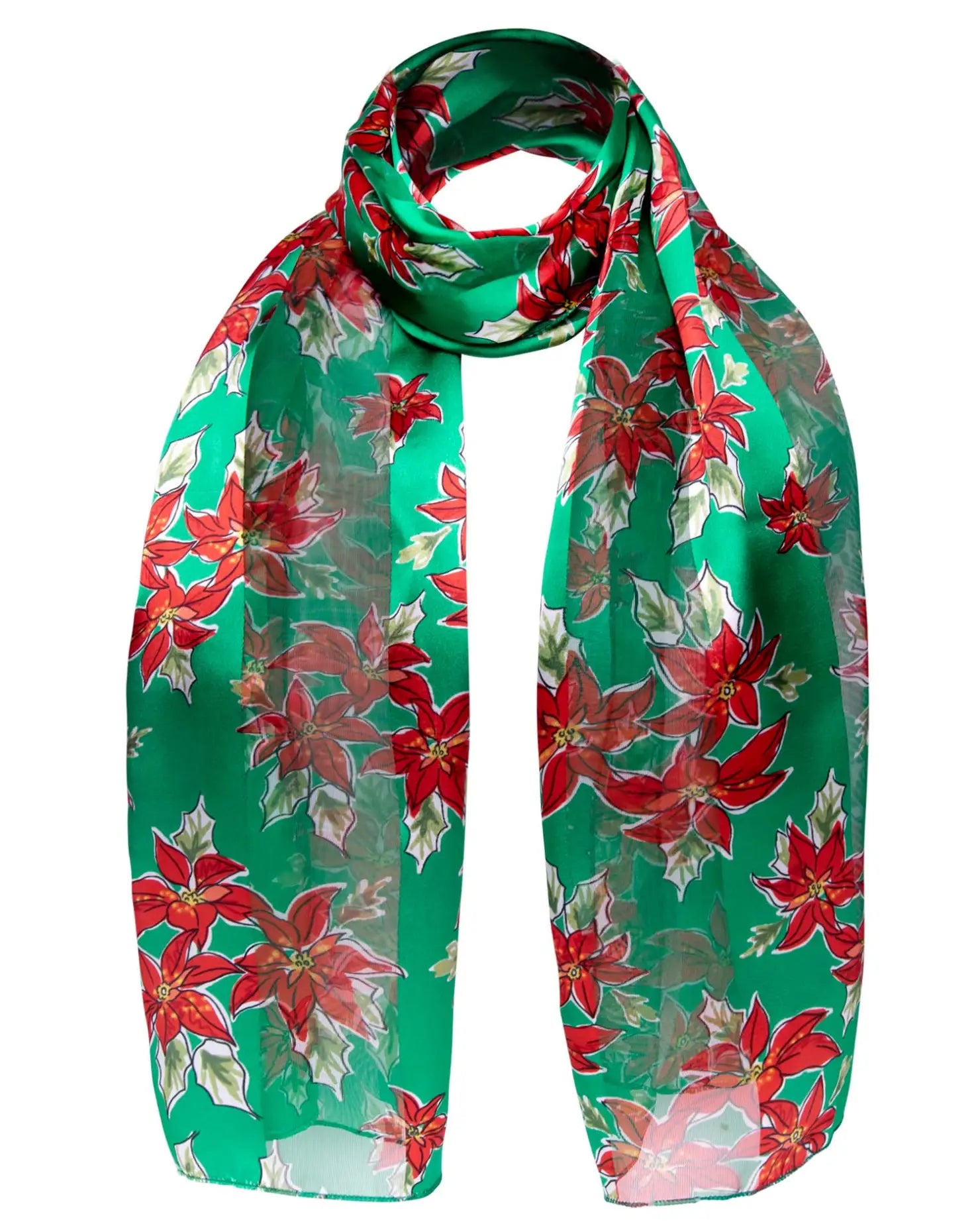 Christmas scarf with poinsettias and stripes