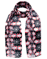 Black Santa Satin Christmas Scarf with Snowflakes for Holiday Celebration