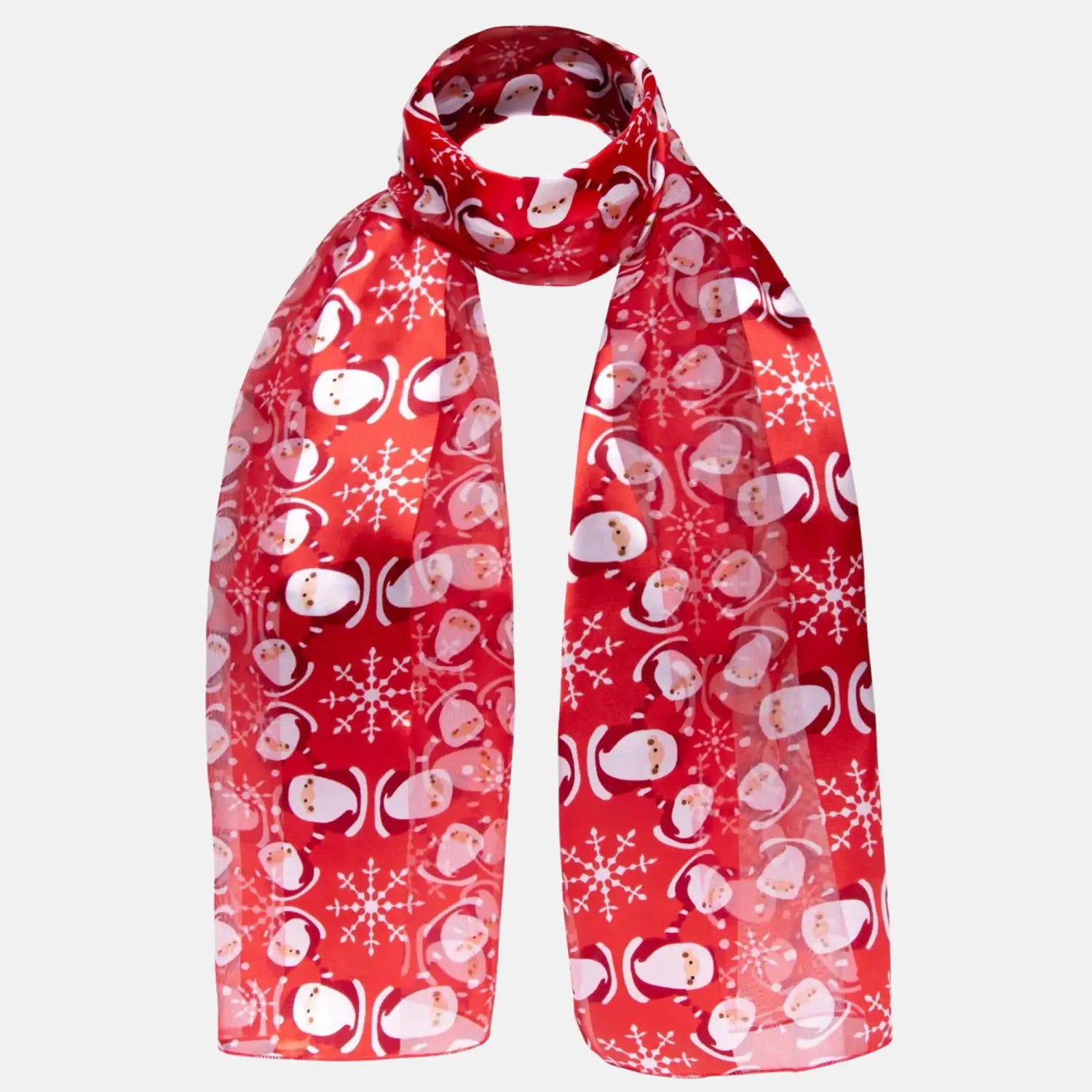 Red satin stripe scarf with snowmen and snowflakes - Christmas Scarf Santa Satin Scarves for Holiday Celebration