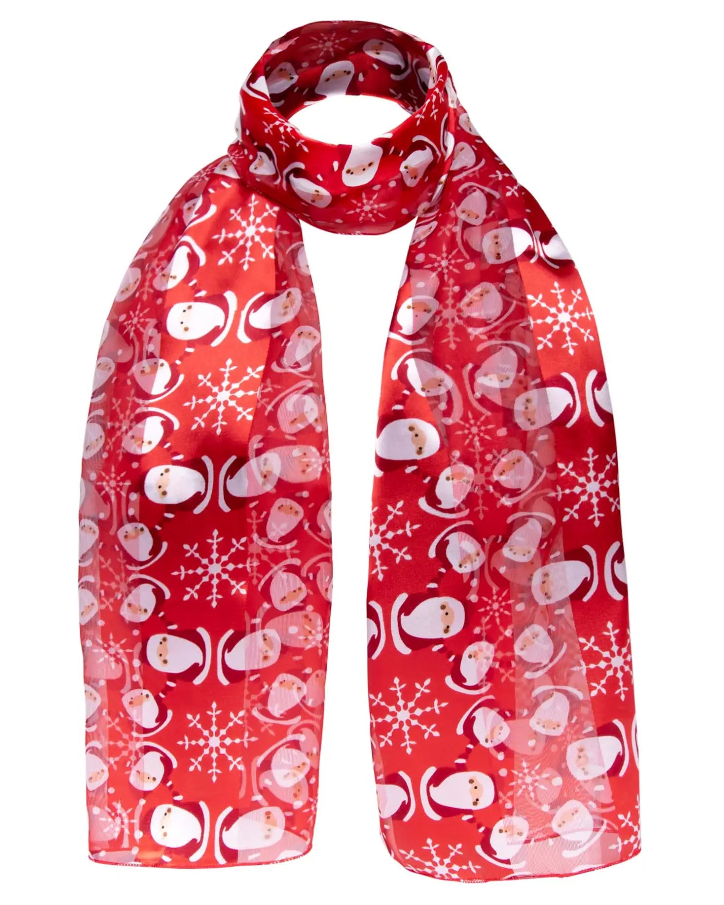 Red satin stripe Christmas Scarf with snowmen and snowflakes