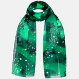 Christmas Scarf Satin Reindeer Sleigh with Green Snowflake Design