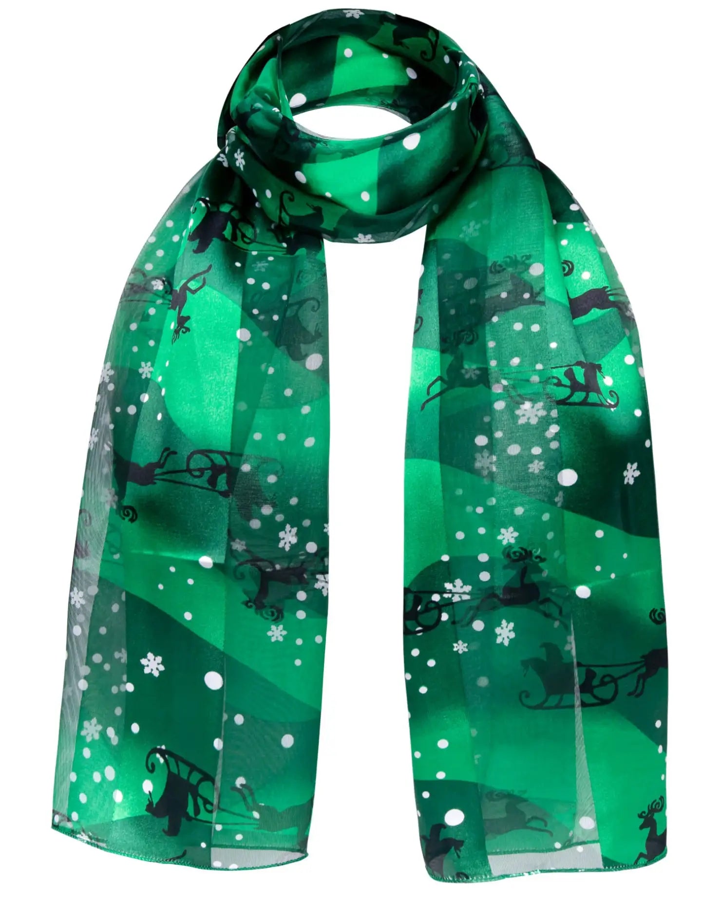 Christmas scarf with reindeer and snowflake pattern.