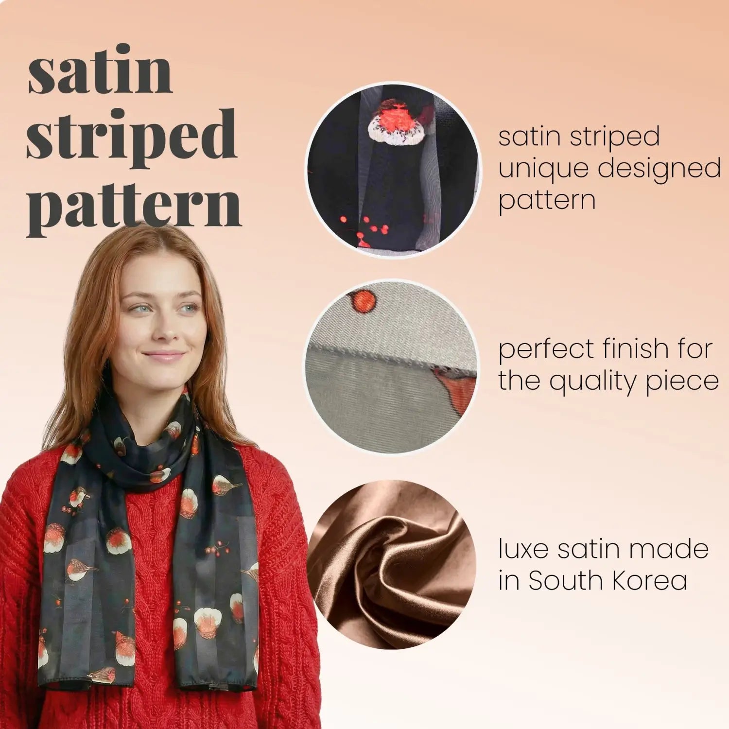 Christmas Scarf Satin Robin Bird Scarves Gifts - Scarves