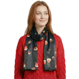 Christmas Scarf Satin Robin Bird Scarves Gifts - Black - Scarves