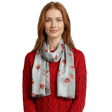 Christmas Scarf Satin Robin Bird Scarves Gifts - Grey - Scarves