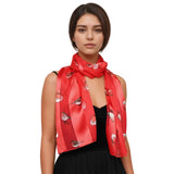 Christmas Scarf Satin Robin Bird Scarves Gifts - Red - Scarves