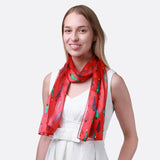 Festive Christmas Tree Satin Scarf with Bird Print