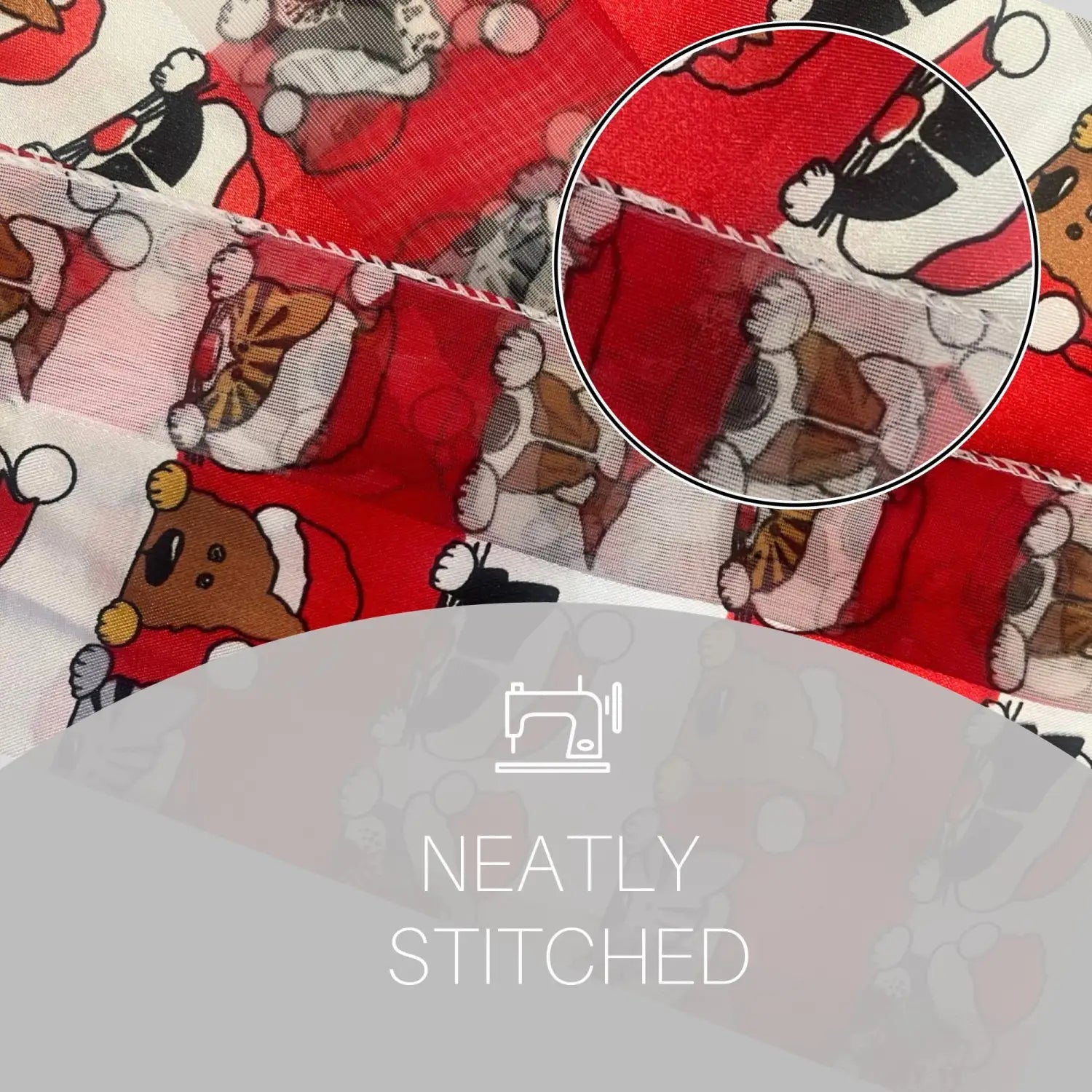 Red and white gingerbread man satin stripe fabric with circle pattern