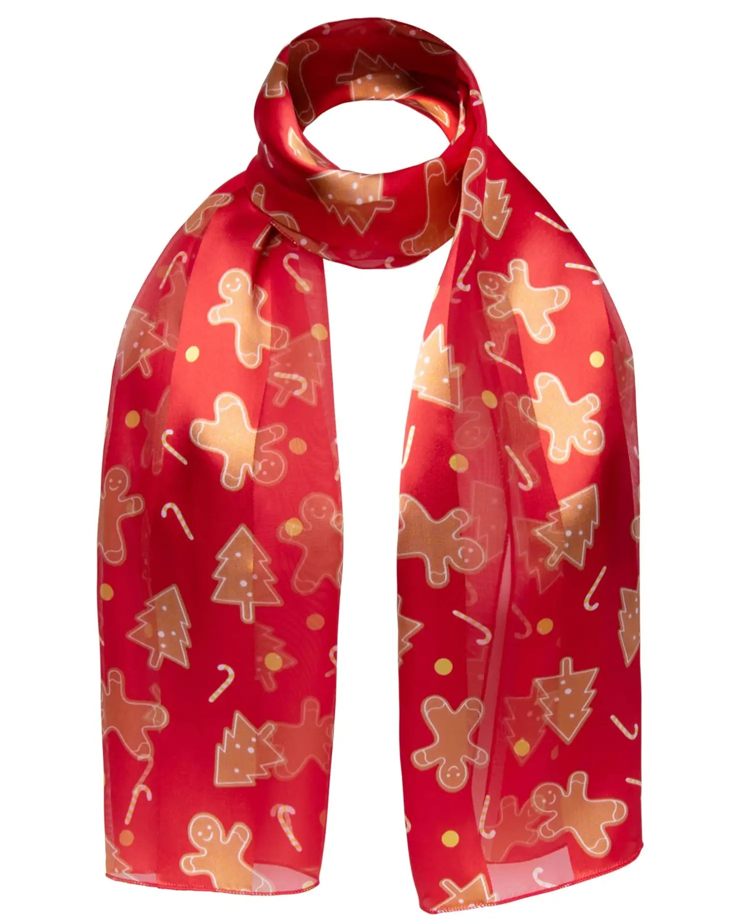 Christmas scarf with gingerbread man satin design