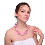 Chunky Beads Statement Necklace in Pastel Pink Color Featuring Woman Model