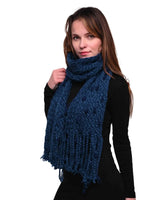 Chunky bobble knit scarf in blue for winter fashion accessories.