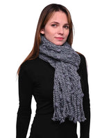 Chunky bobble knit scarf for winter warm accessories worn by a woman in gray scarf