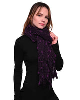 Chunky Bobble Knit Scarf for Winter Warm Accessories - Woman wearing purple scarf