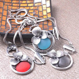 Chunky boho antique silver earrings with flower charm.