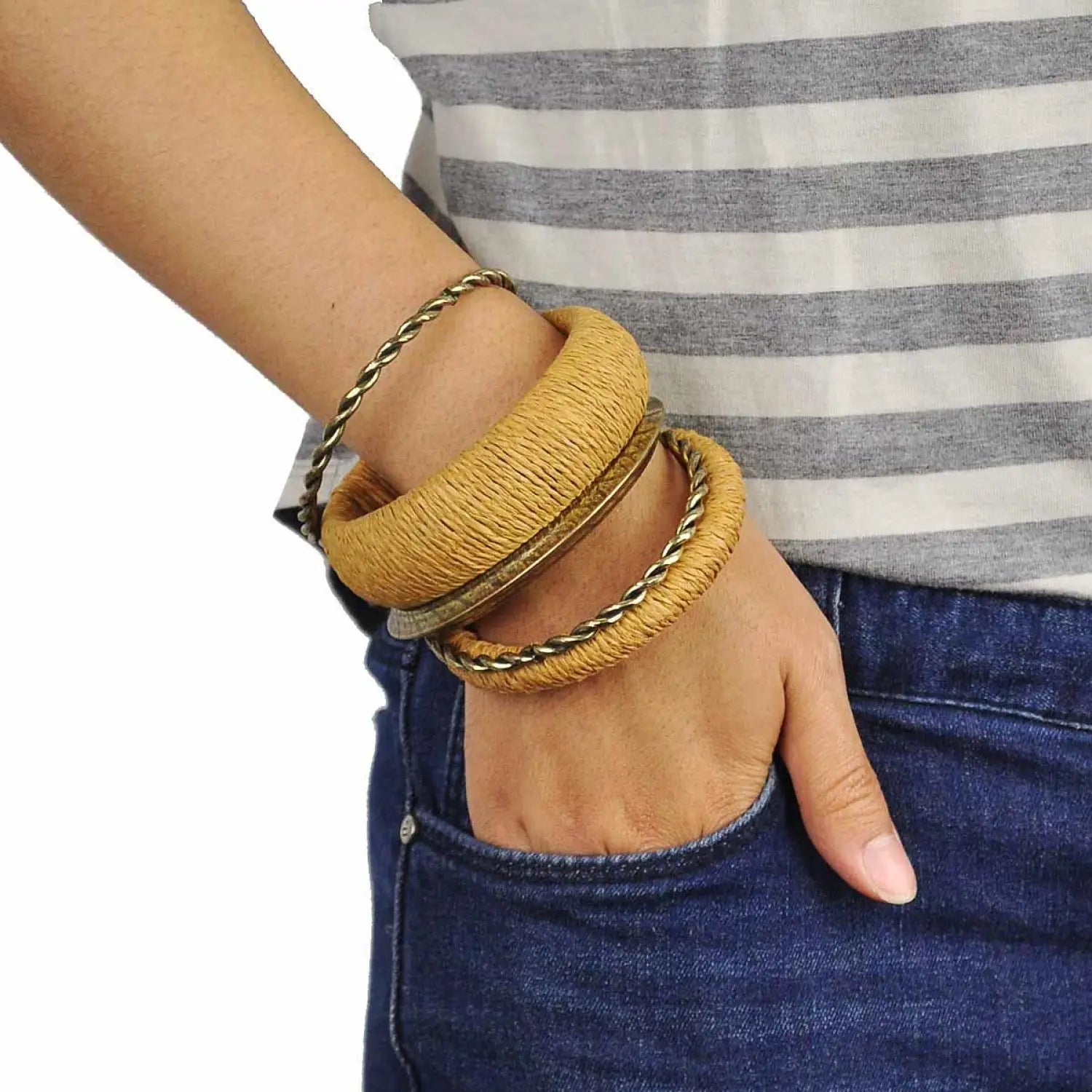 Chunky gold and silver bracelet by Chunky Gold Metal Bangle