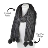 Chunky knit winter scarf with pom pom accents